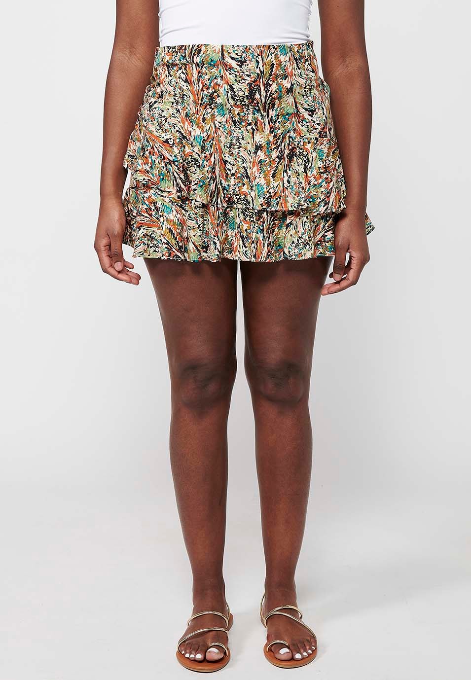 Damen-Kurzrock mit mehrfarbigem Blumendruck und seitlichem Reißverschluss