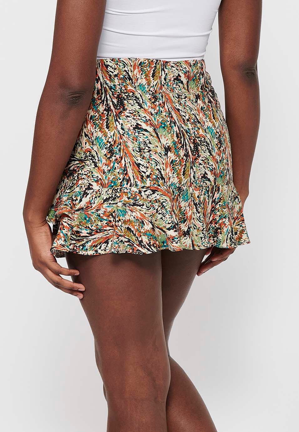 Women's Multicolor Floral Print Side Zipper Short Skirt
