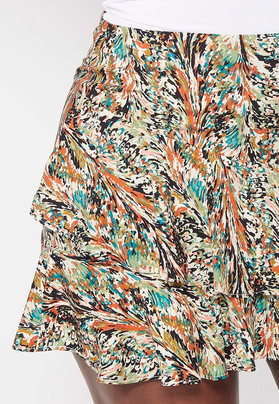 Damen-Kurzrock mit mehrfarbigem Blumendruck und seitlichem Reißverschluss