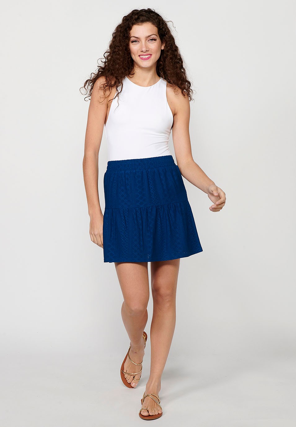 Falda corta con Cintura engomada y Detalle de volante de Color Navy para Mujer 