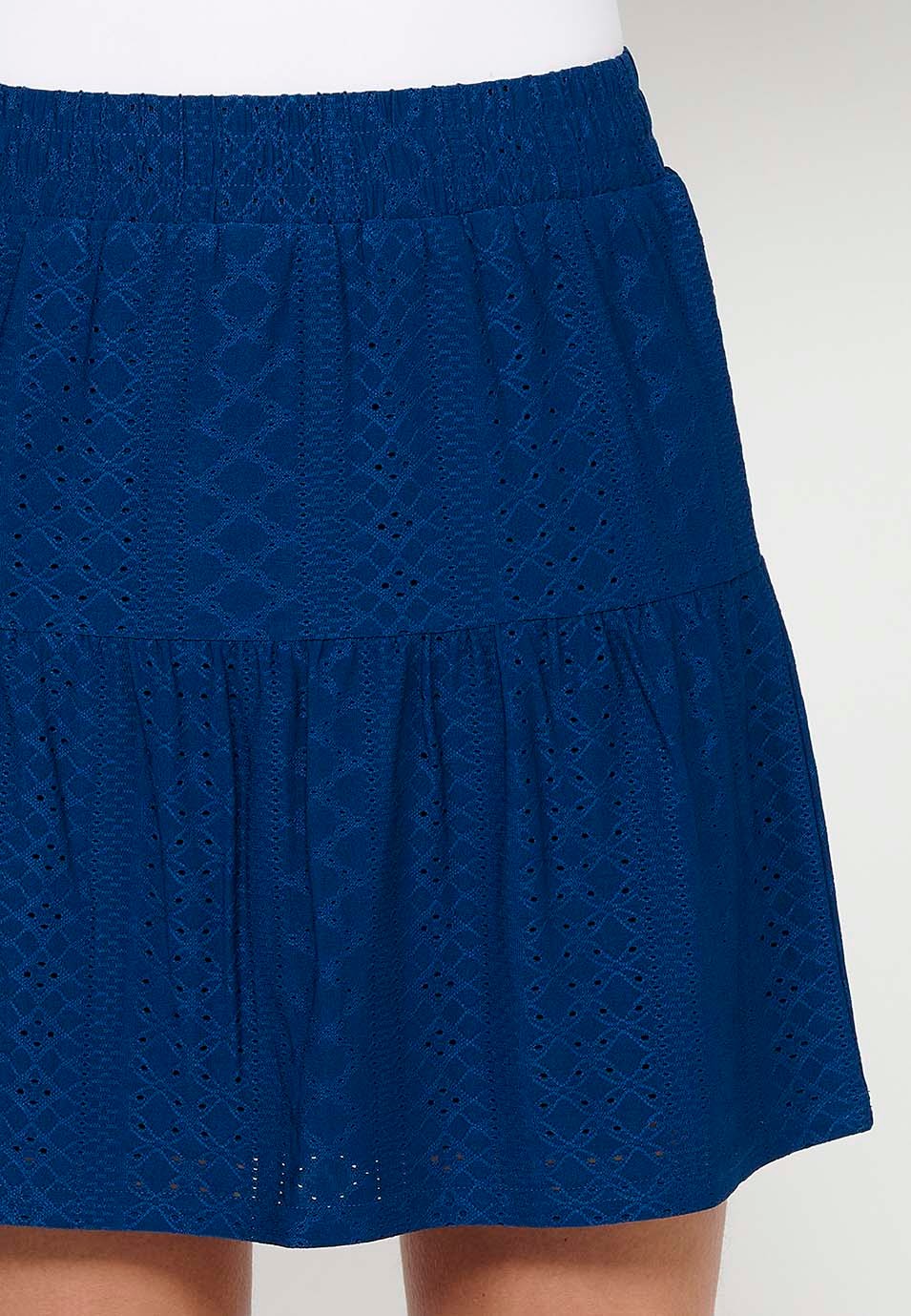 Falda corta con Cintura engomada y Detalle de volante de Color Navy para Mujer 6