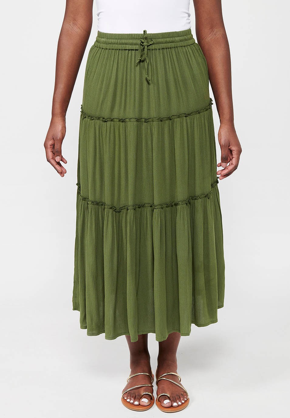 Long skirt, rubberized waist, green color for women