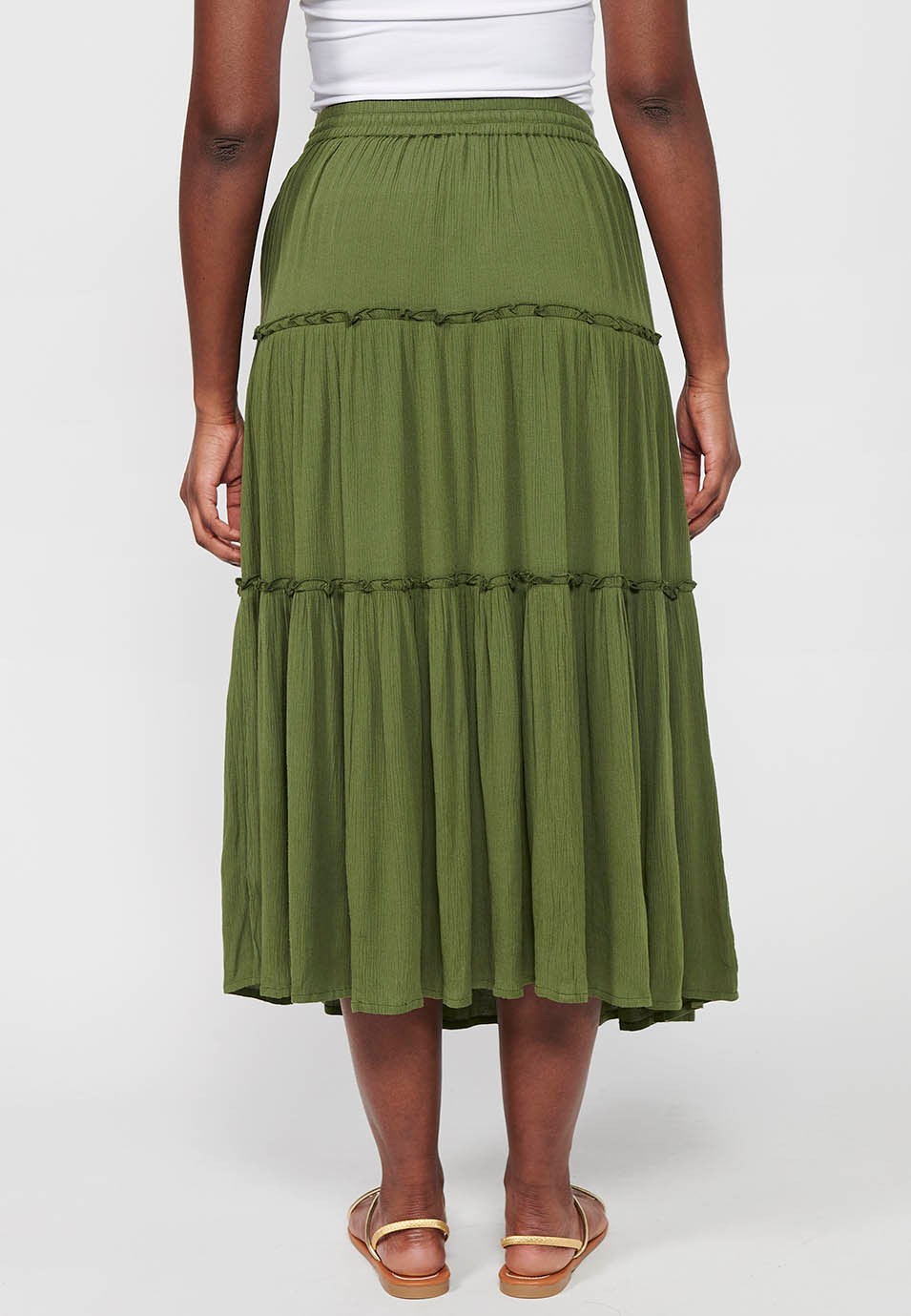 Jupe longue, taille caoutchoutée, couleur verte pour femme