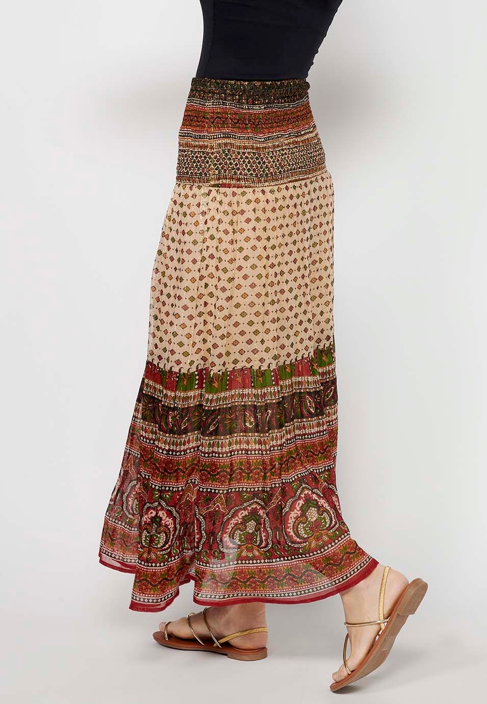 Jupe longue ample caoutchoutée à imprimé ethnique multicolore pour femmes, taille large 8