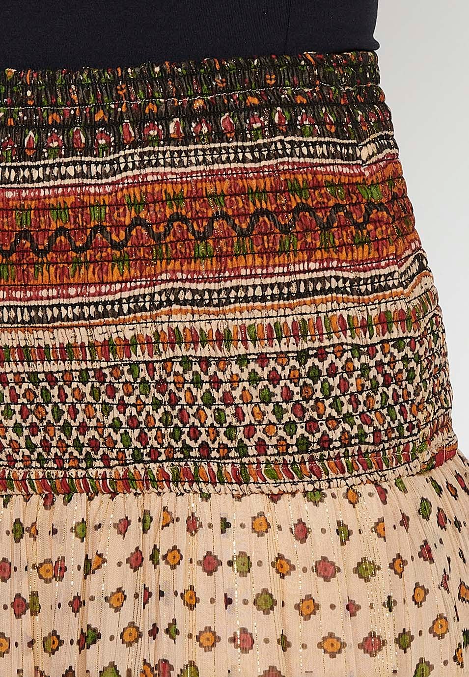 Jupe longue ample caoutchoutée à imprimé ethnique multicolore pour femmes, taille large 5
