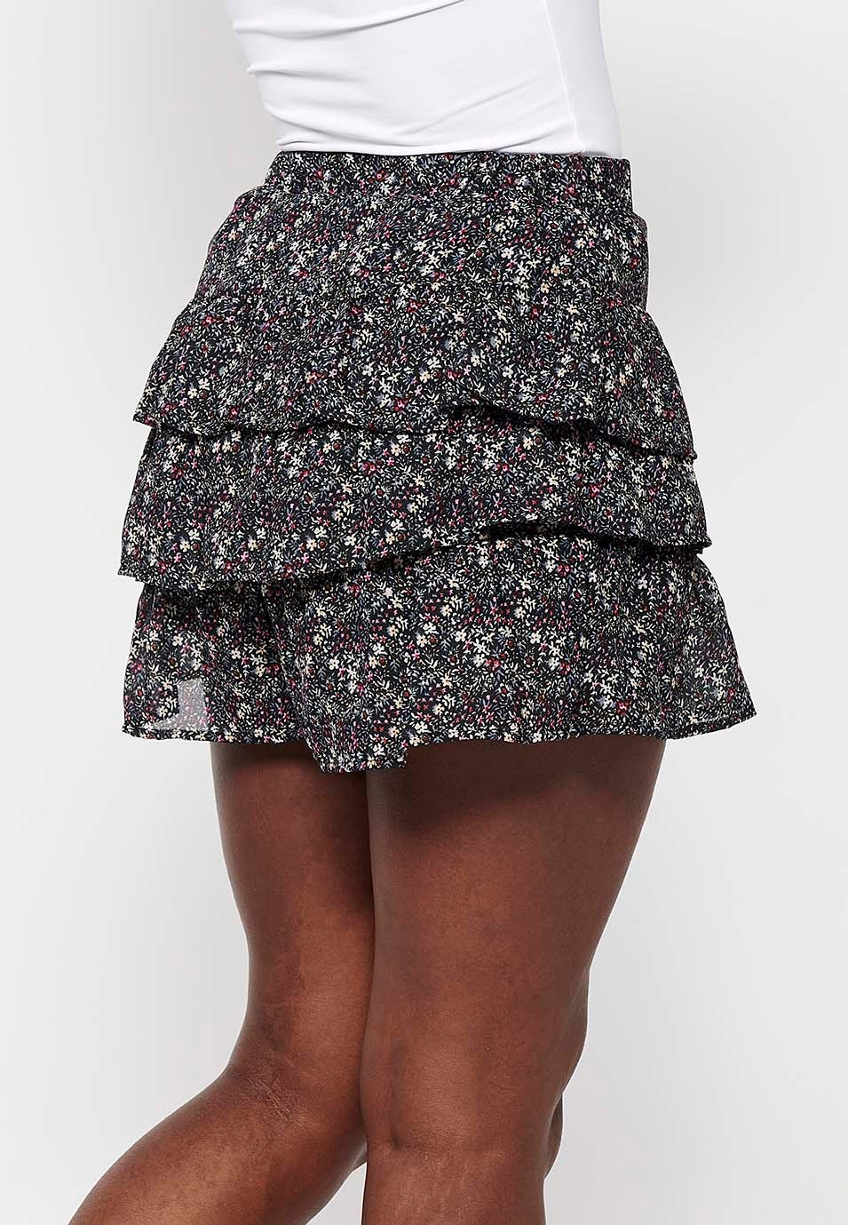 Women's Multicolor Floral Print Rubber Waist Short Skirt