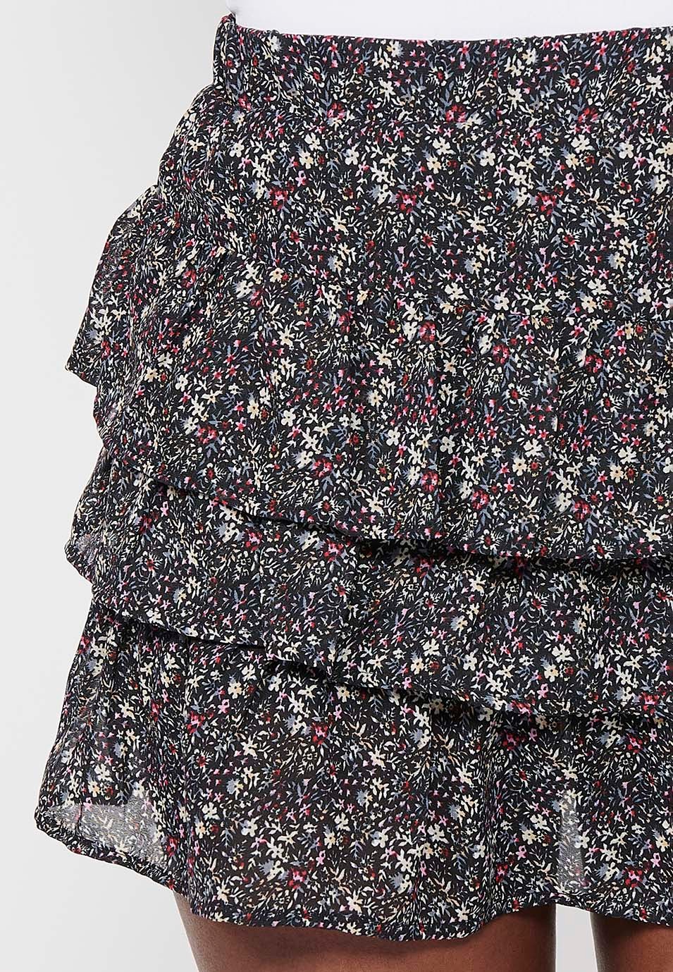Jupe courte à taille en caoutchouc à imprimé floral multicolore pour femmes