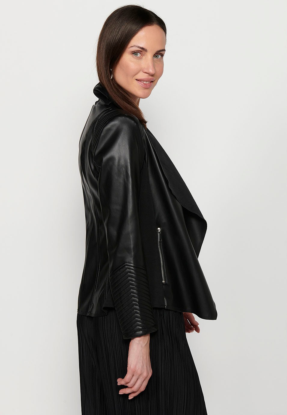 Long Sleeve Jacket, Asymmetrical Finish, Black Color for Women