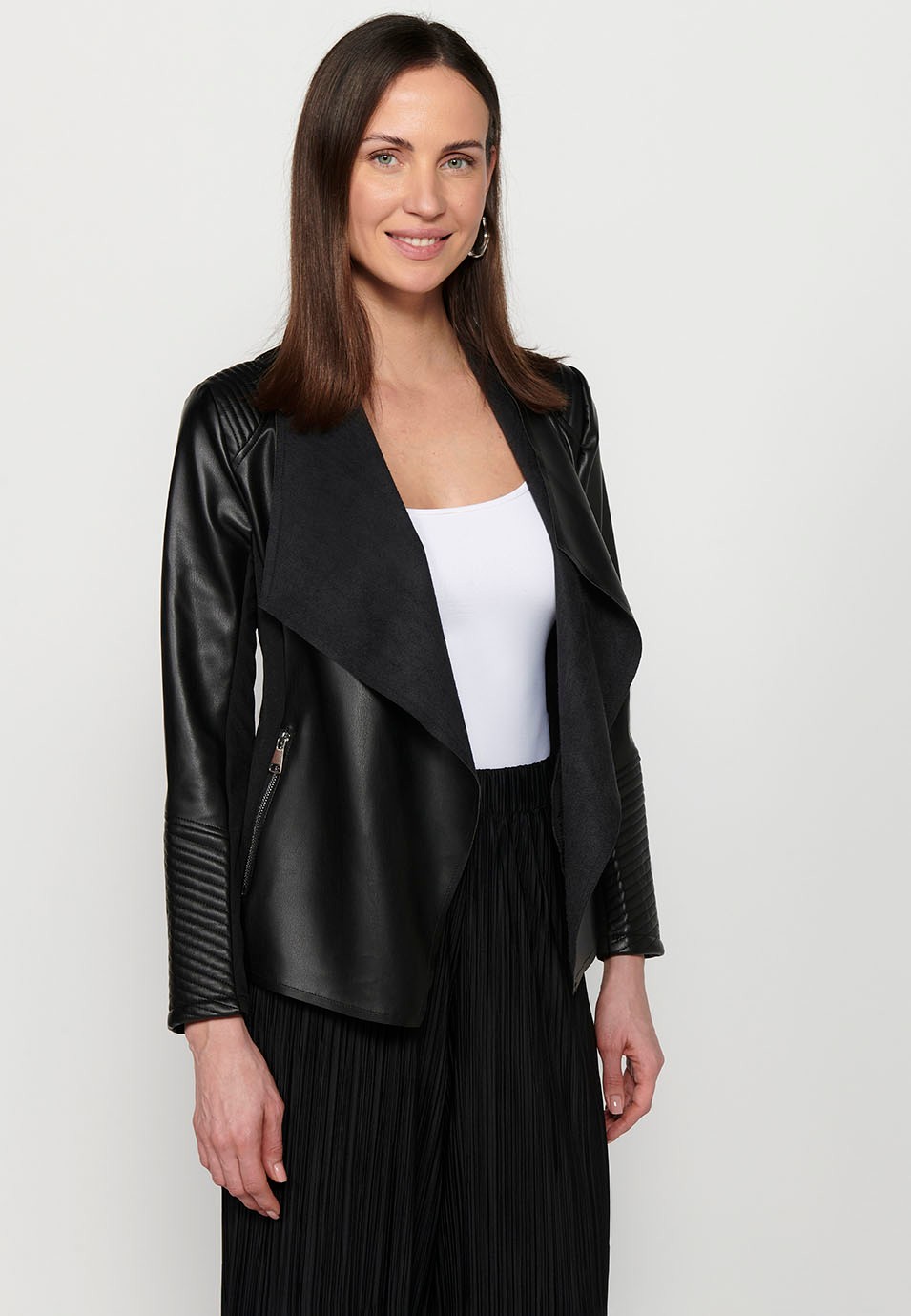 Long Sleeve Jacket, Asymmetrical Finish, Black Color for Women