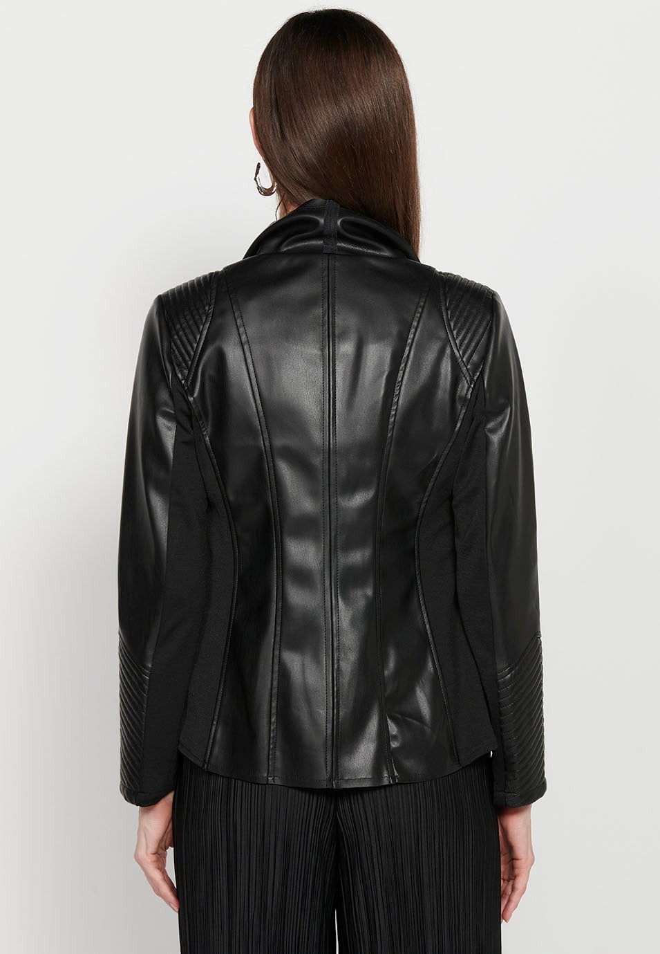 Langarmjacke, asymmetrisches Finish, schwarze Farbe für Damen