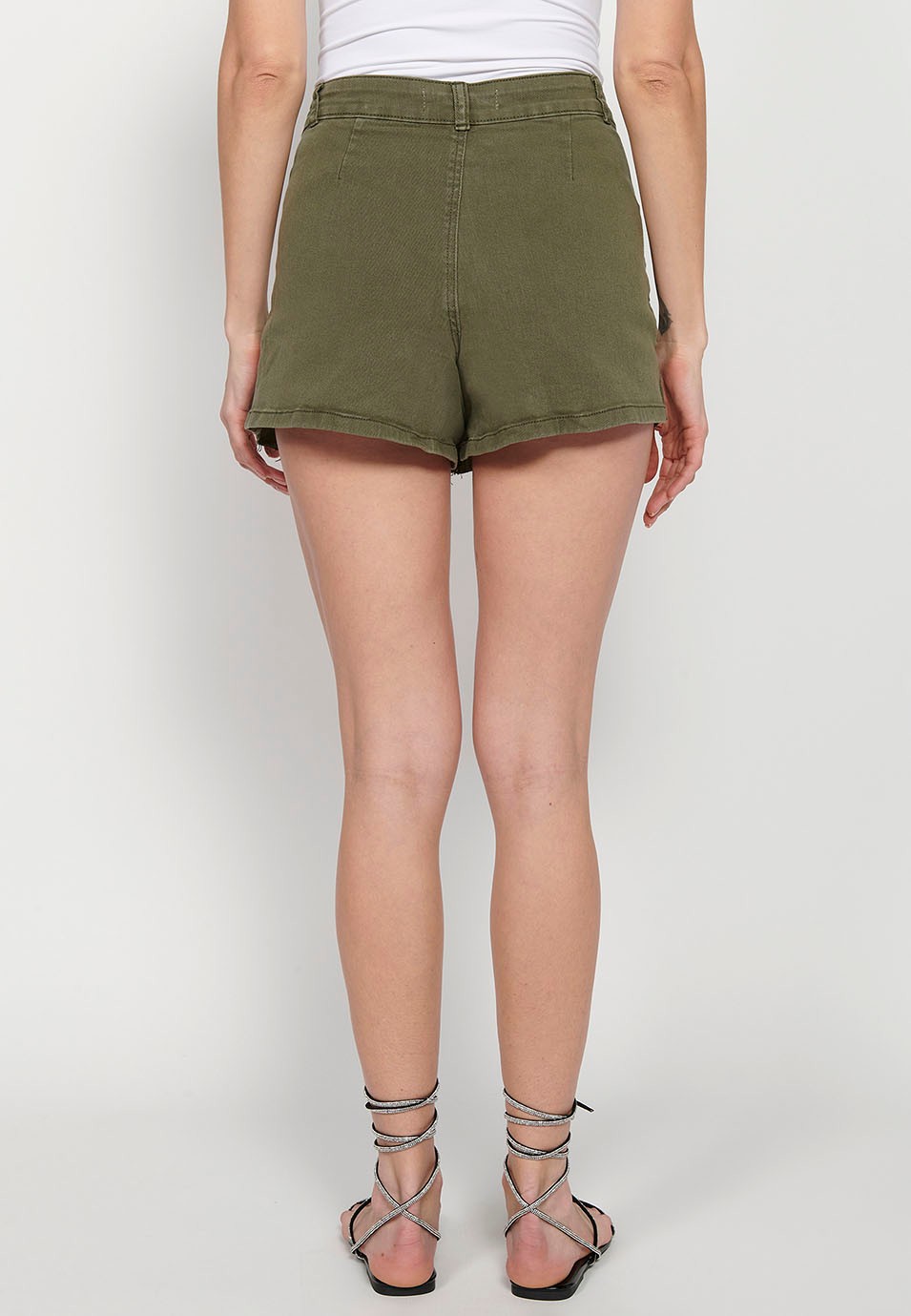 Women's Khaki Pleated Wide Leg Shorts