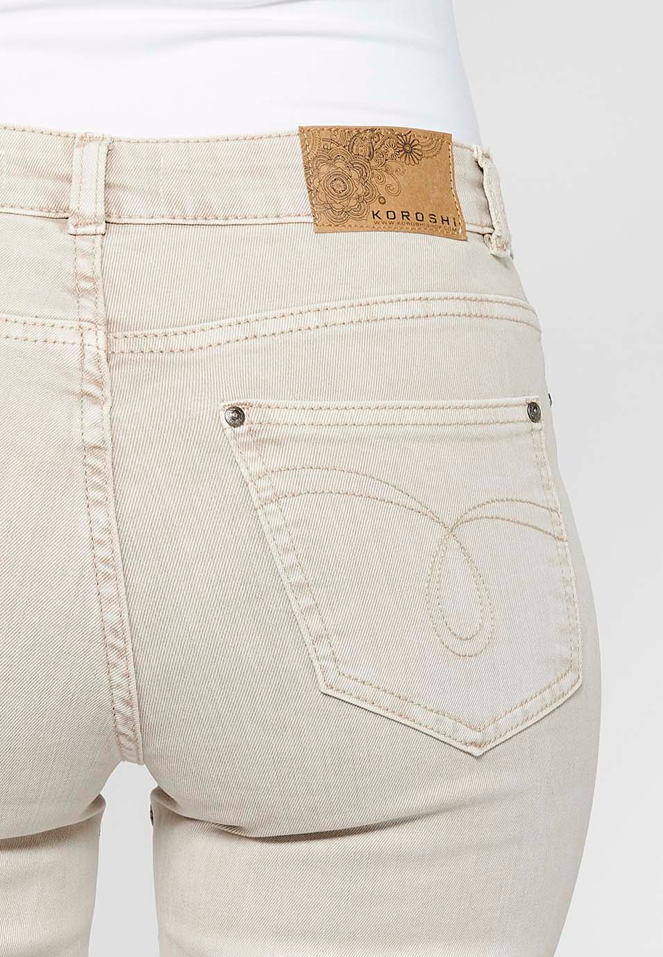 Pantalon long à fond cloche avec fermeture zippée sur le devant en Beige pour Femme 8