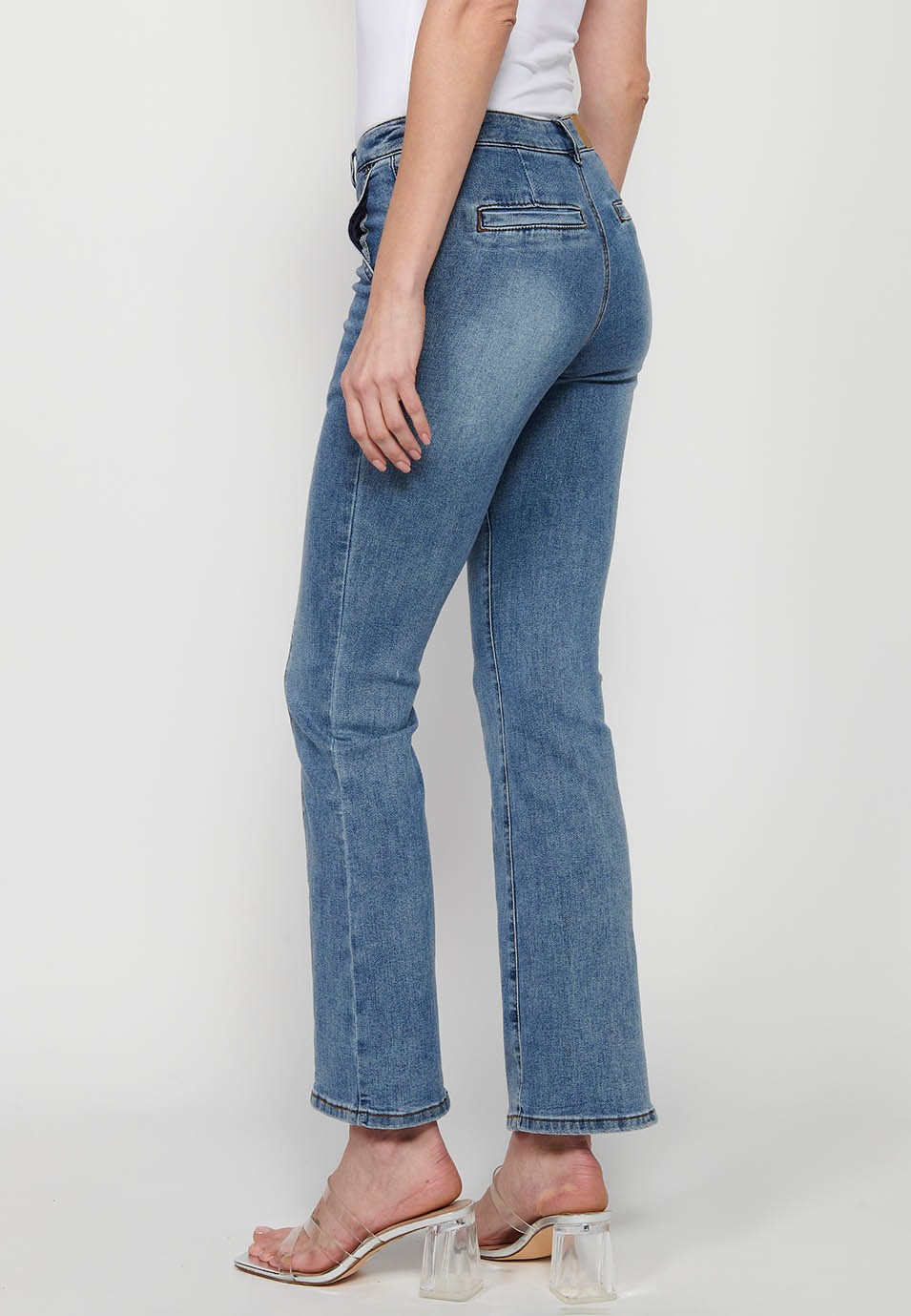 Long pants with bell bottom and front seam with front closure with zipper and button in Blue for Women