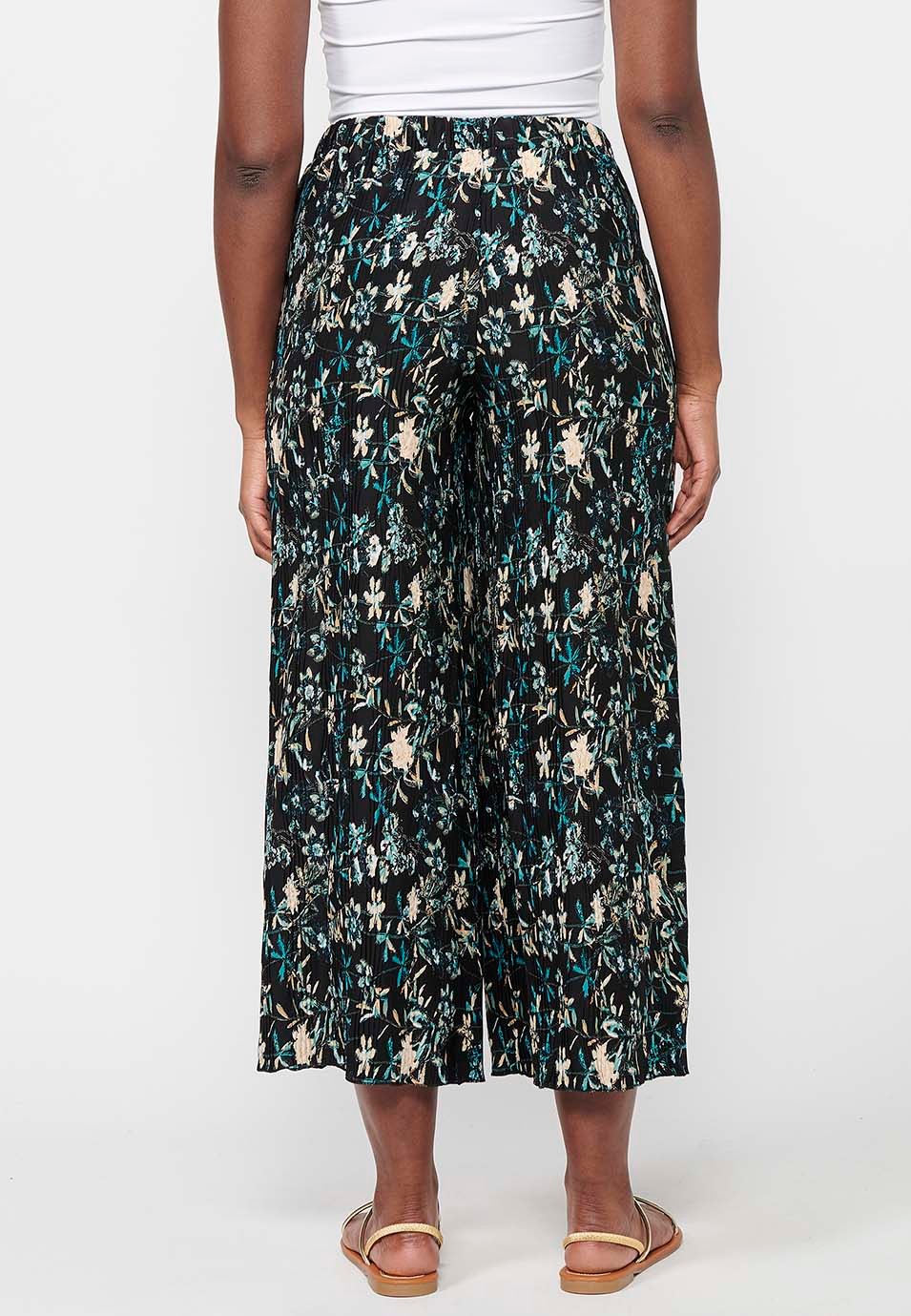 Pantalon long et large à taille caoutchoutée pour femme, imprimé floral multicolore
