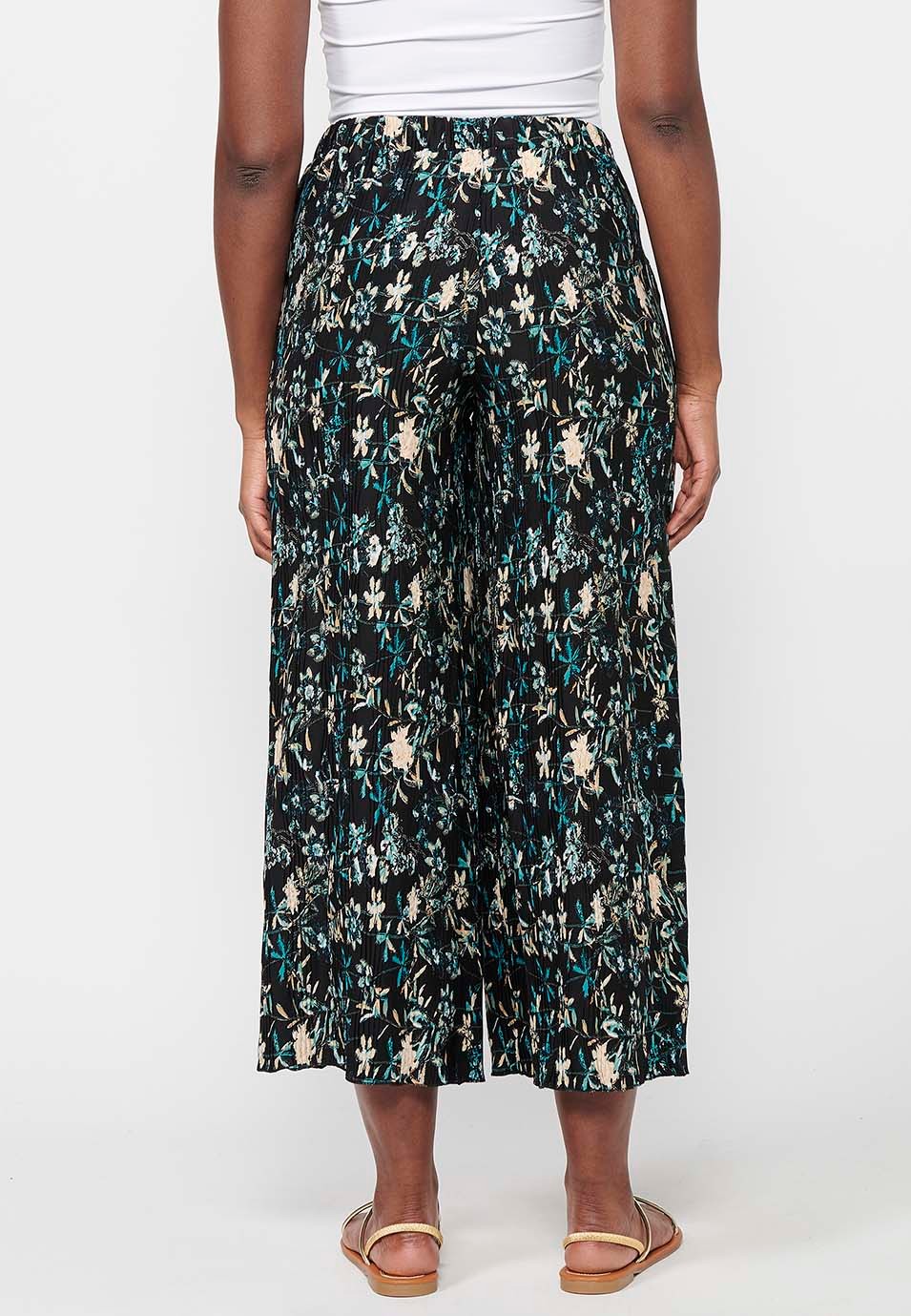 Women's Multicolor Floral Print Rubberized Waist Long Wide Leg Pants