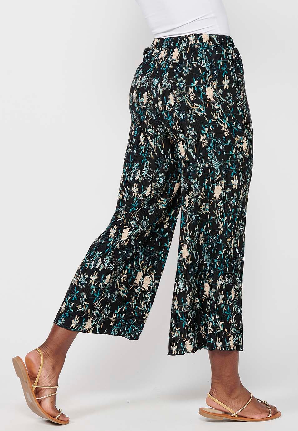 Women's Multicolor Floral Print Rubberized Waist Long Wide Leg Pants