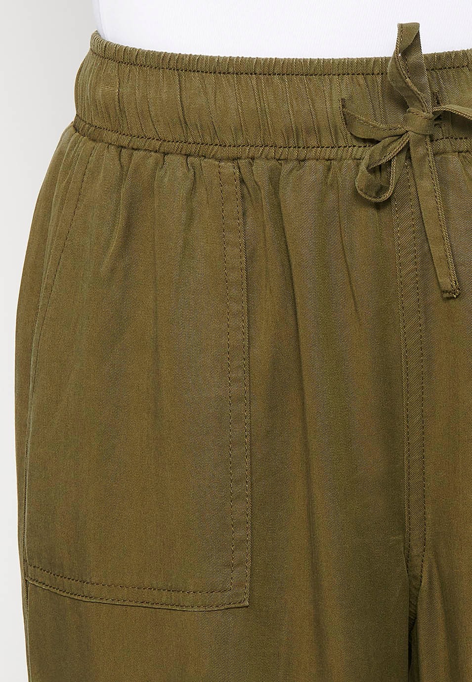 Khaki long jogging pants with rubberized waist for women