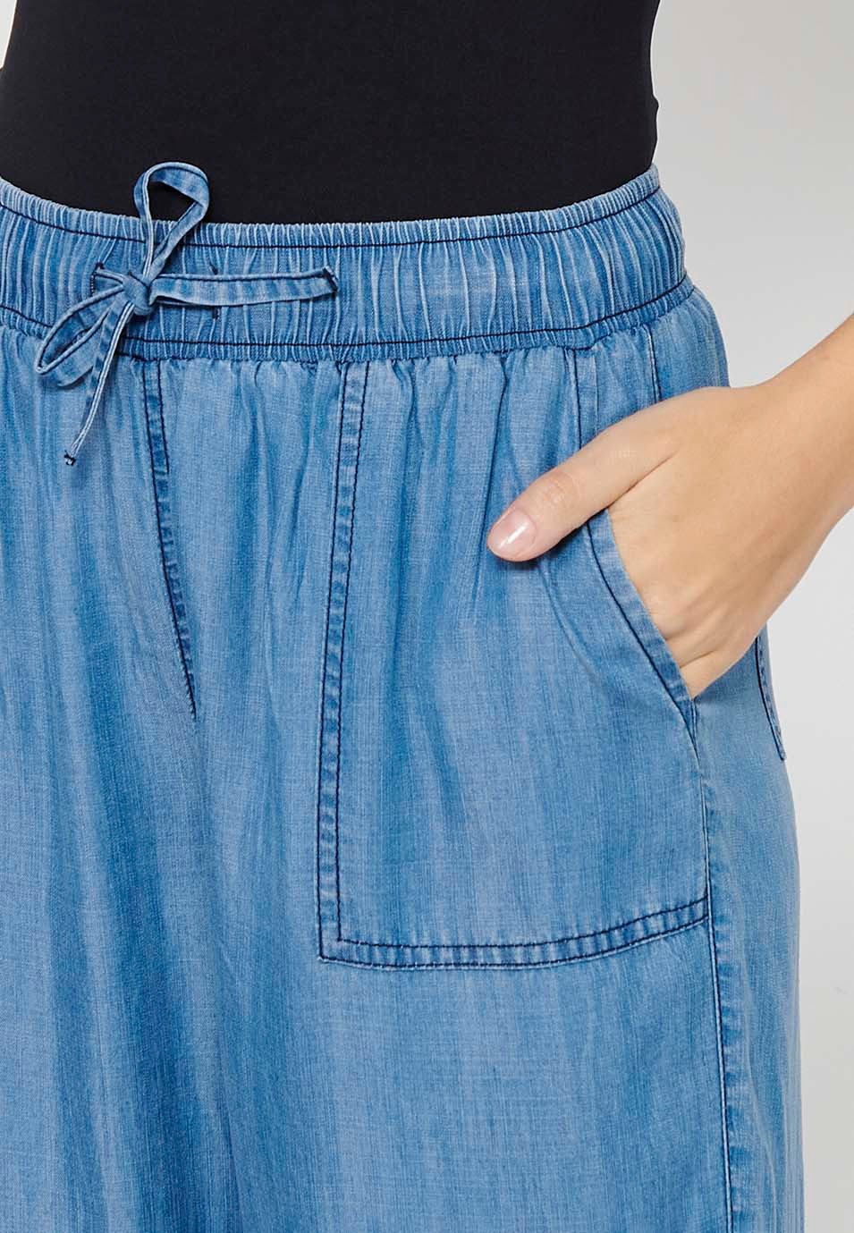 Pantalons llargs jogging amb cintura engomada color blau per a dona 7