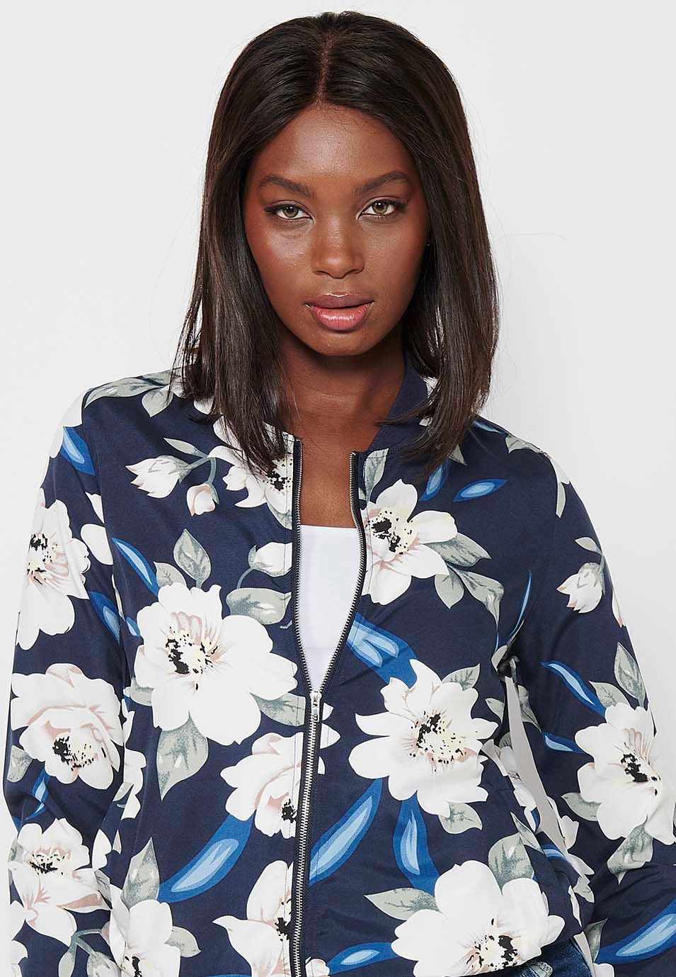 Chaqueta sudadera de manga larga con estampado floral multicolor para mujer