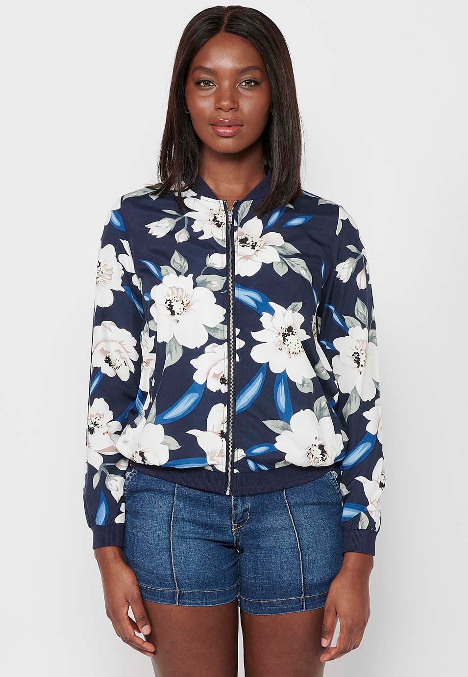 Chaqueta sudadera de manga larga con estampado floral multicolor para mujer