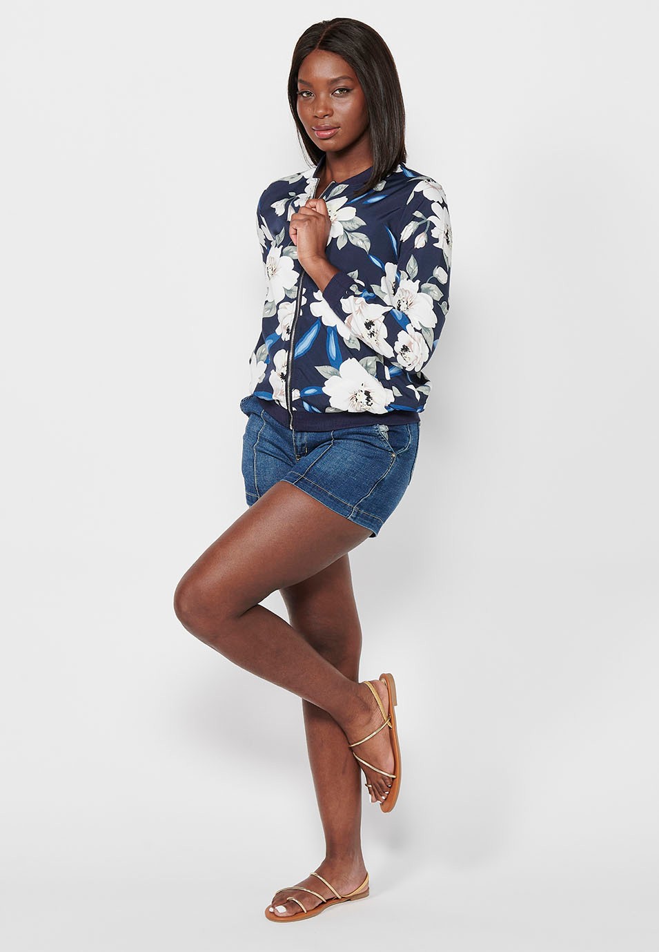 Veste sweat-shirt à manches longues et imprimé floral multicolore pour femme