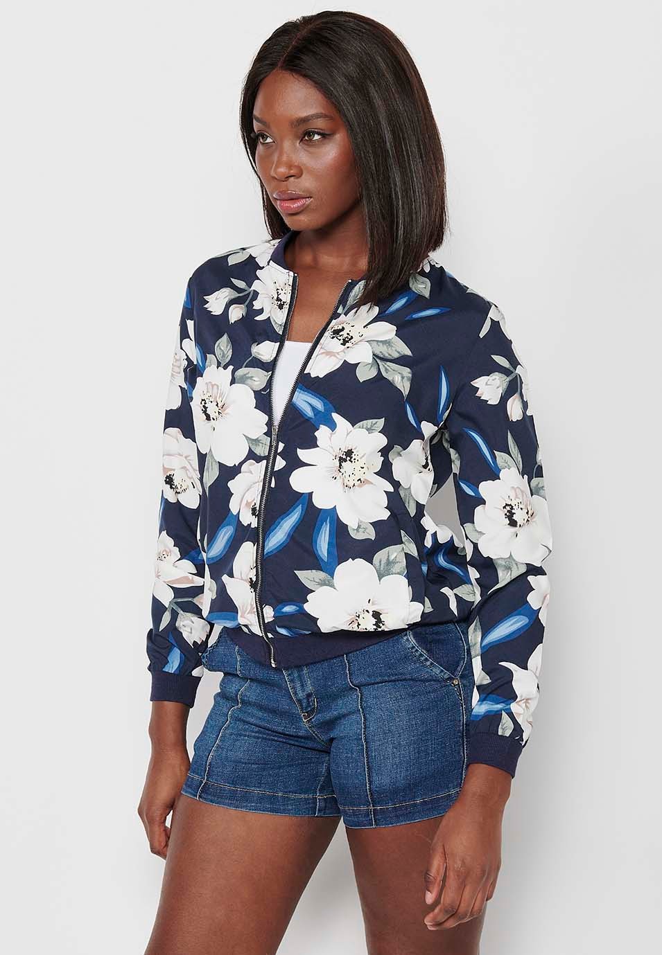 Women's Multicolor Floral Print Long Sleeve Sweatshirt Jacket