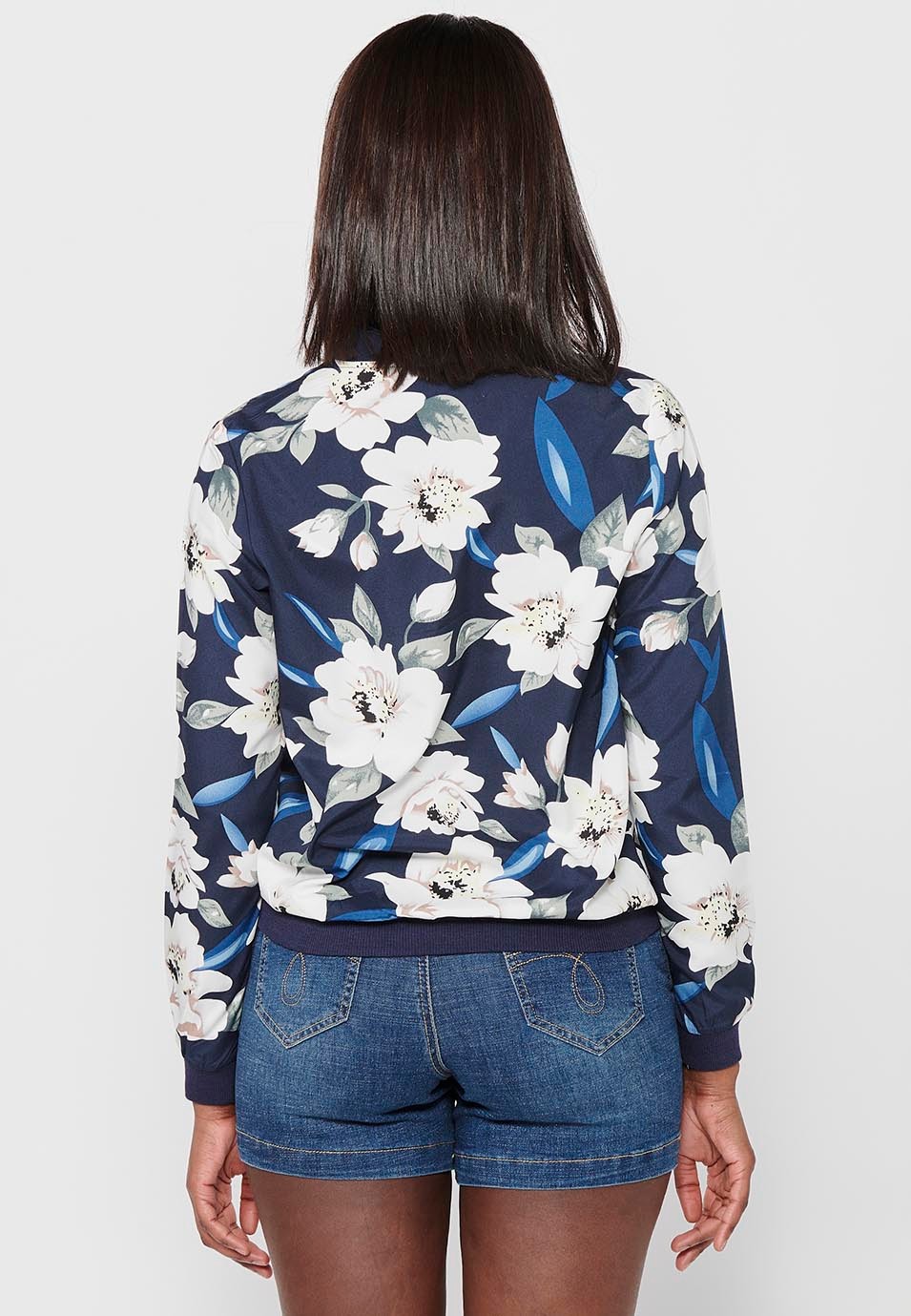 Chaqueta sudadera de manga larga con estampado floral multicolor para mujer