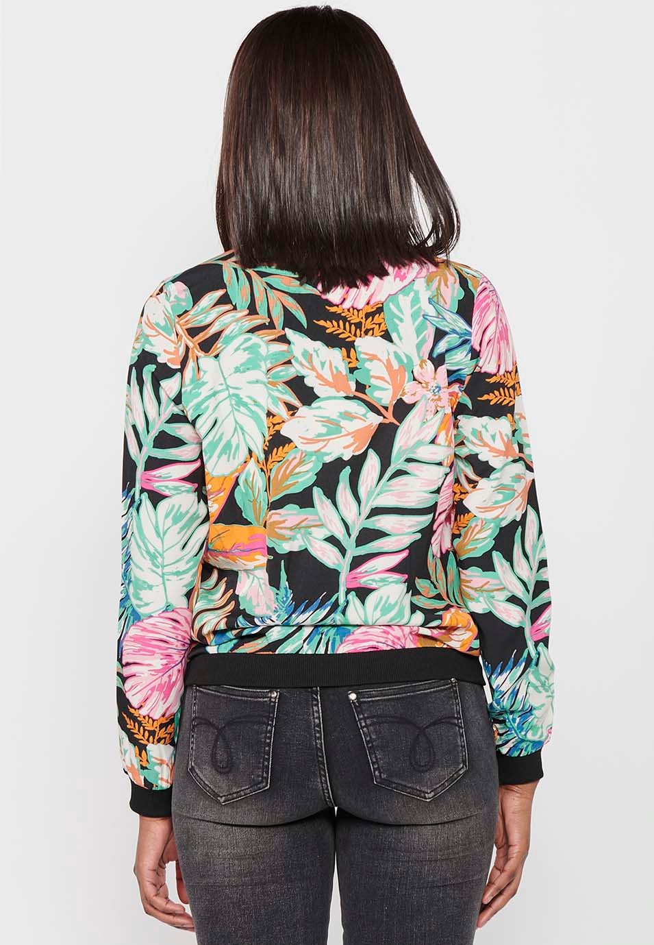 Long-sleeved sweatshirt jacket with ribbed finishes and floral print with front zipper closure. Composition 100% Polyester. Multicolor Color for Women from the Koröshi brand 7