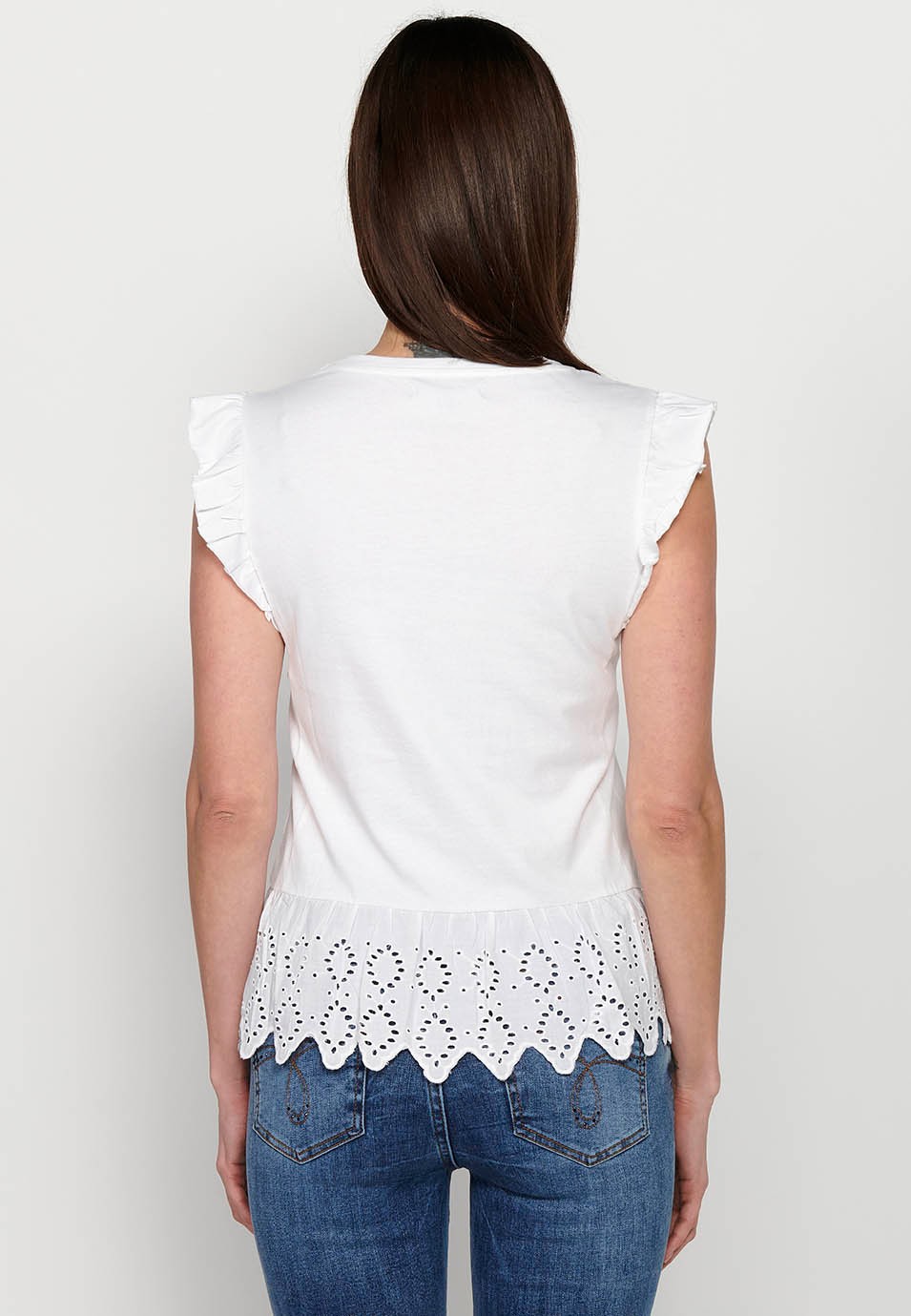 Women's White Embroidered Short Sleeve Top