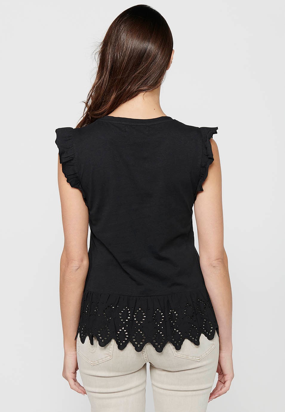 Women's Black Embroidered Short Sleeve Top 7