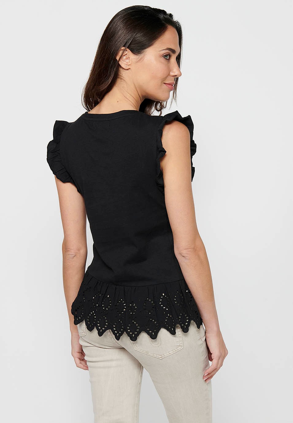Women's Black Embroidered Short Sleeve Top 6