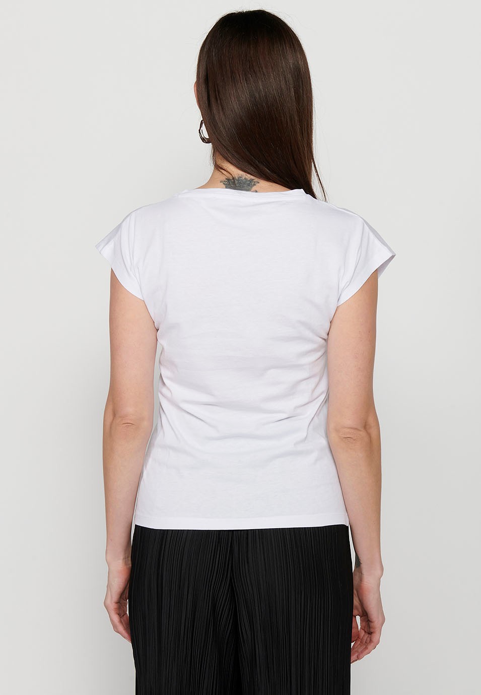 Samarreta de màniga curta amb Coll rodó i Estampat davanter color Blanc per a Dona