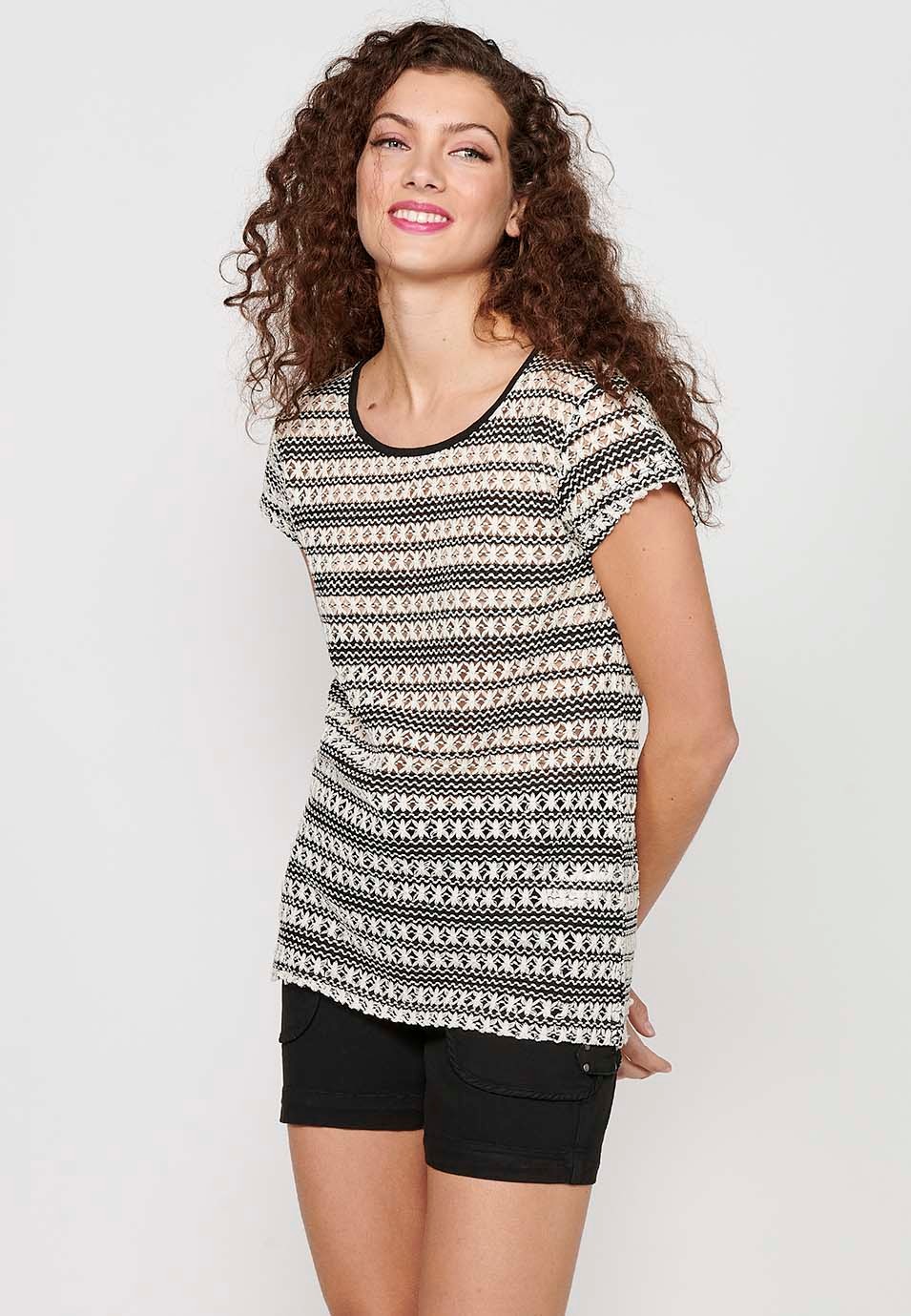 Camiseta tricot de manga larga con Cuello redondo de Color Blanco para Mujer 3