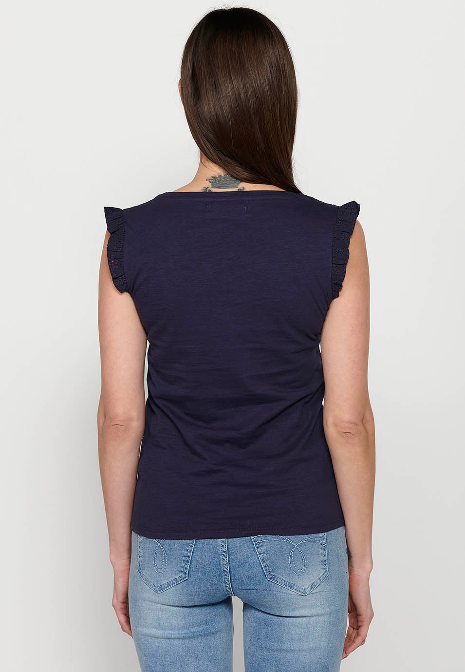 Kurzarm-T-Shirt, Rüschen an den Schultern, black Farbe für Damen