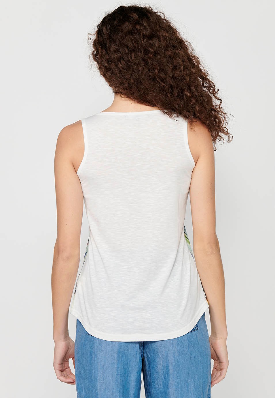 Camiseta de tirantes Top con Escote redondo y Estampado floral y lentejuelas delantero de Color Blanco para Mujer 9