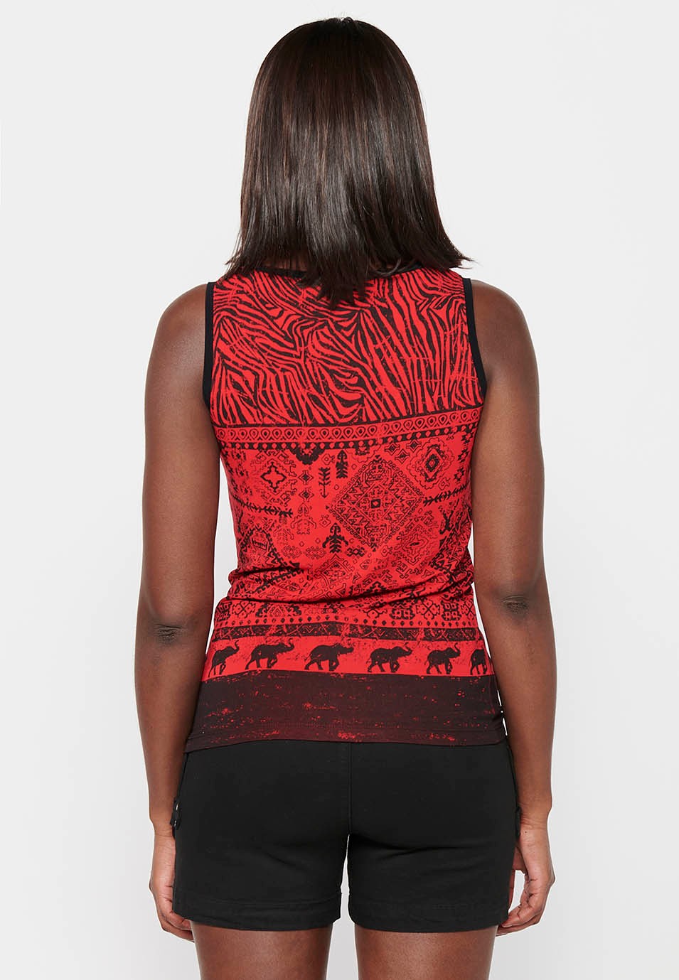 Camiseta sin mangas de Cuello redondo con Estampado delantero de Color Rojo para Mujer 6