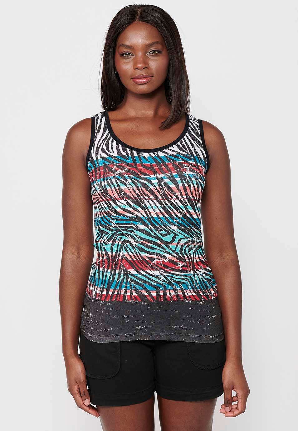 Camiseta sin mangas de Cuello redondo y Estampado delantero de Color Multicolor para Mujer