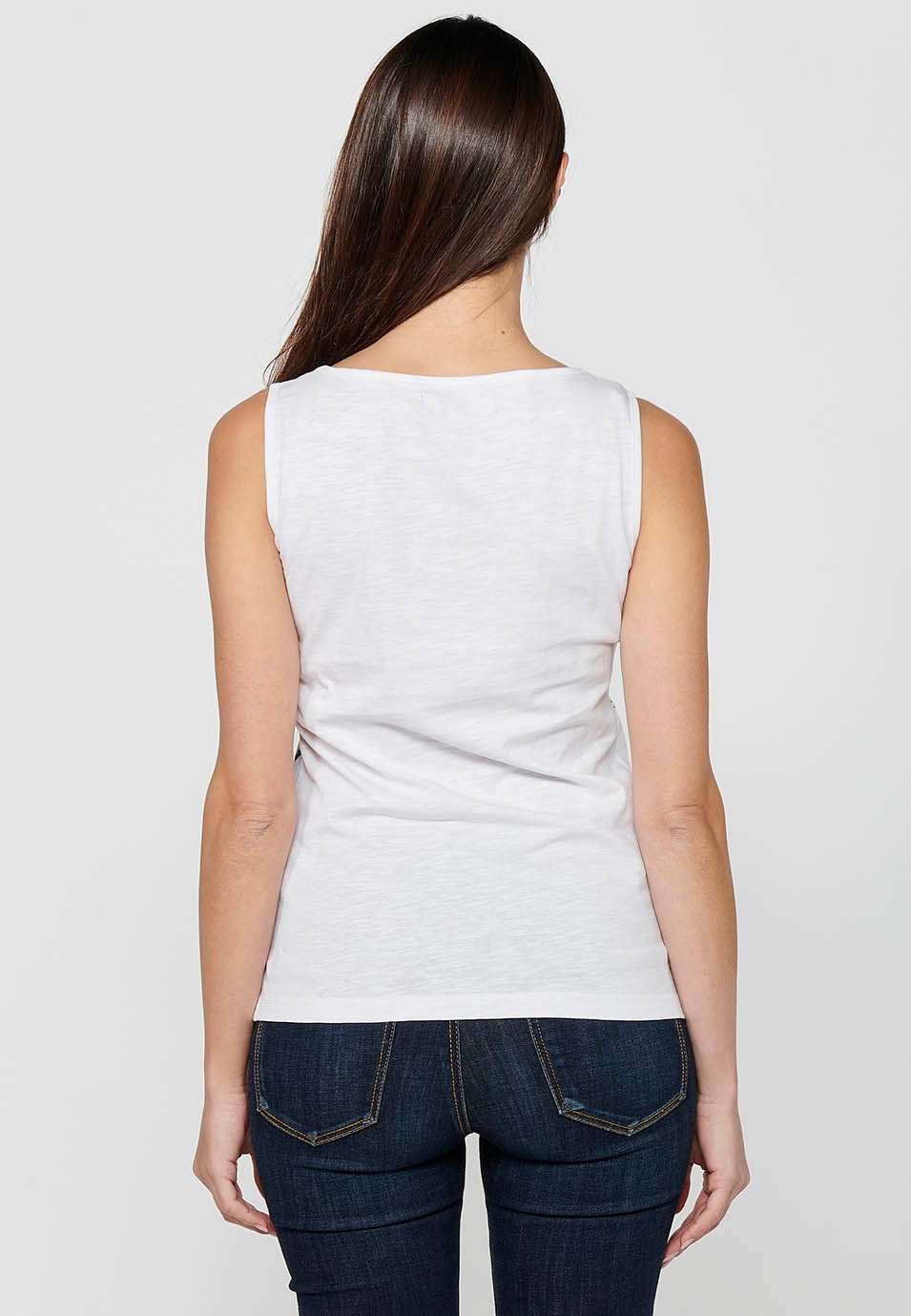 Sleeveless T-shirt with White Front Print for Women 3