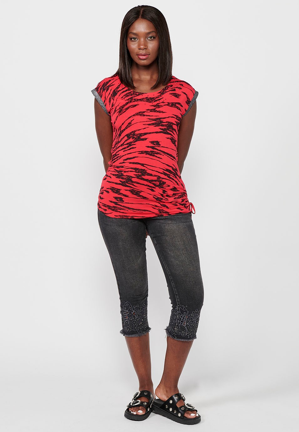 Women's Red Round Neck Printed Tank Top 7