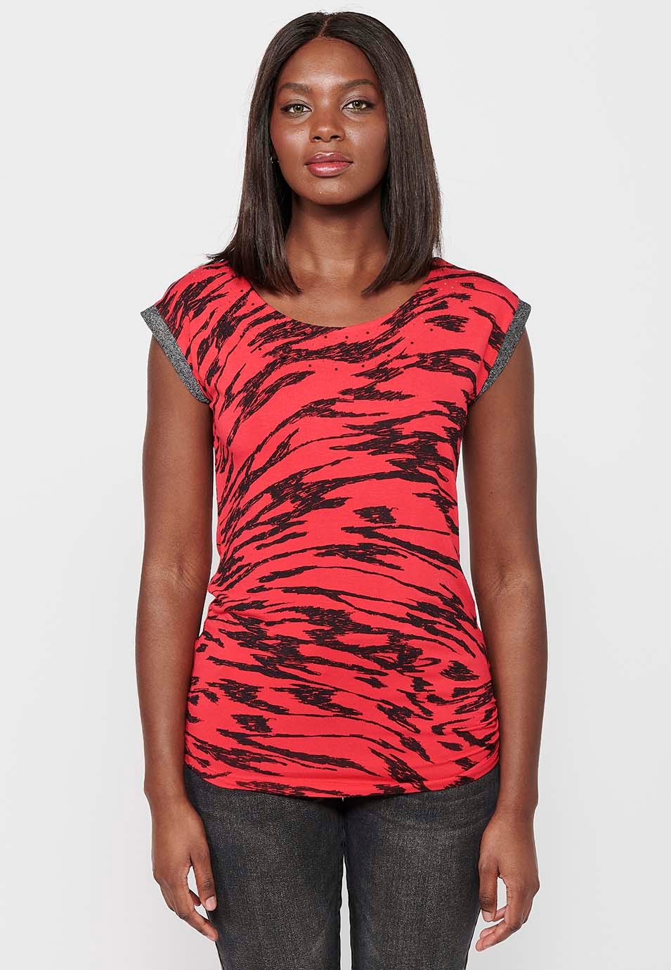 Women's Red Round Neck Printed Tank Top 3