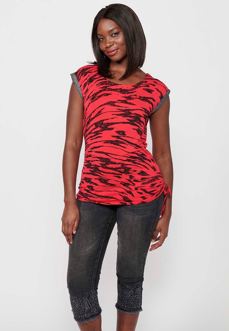Camiseta sin mangas estampada, cuello redondo, color rojo para mujer 4