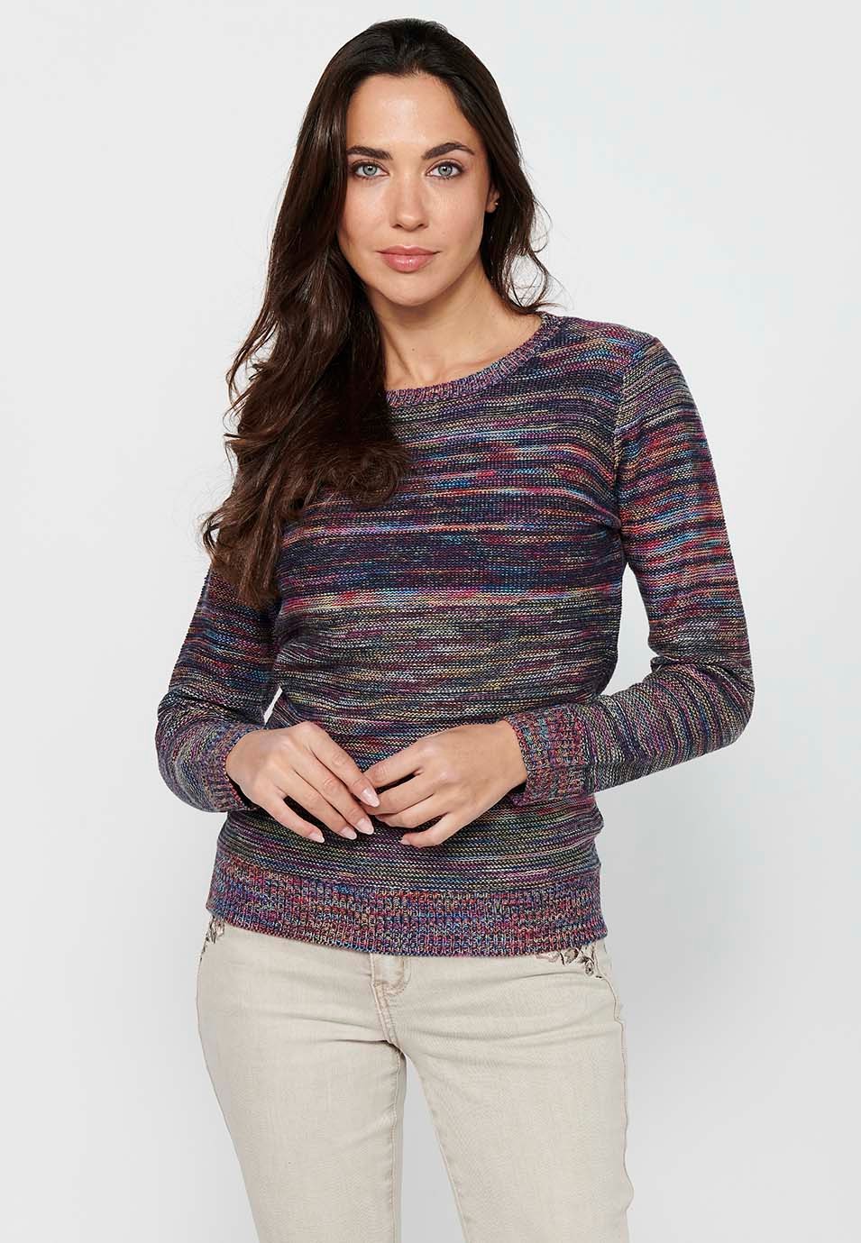 Women's Multicolor Round Neck Long Sleeve Sweater