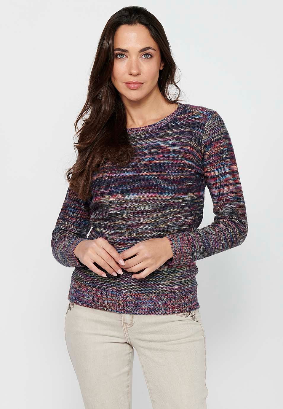 Pull multicolore à manches longues et col rond pour femme