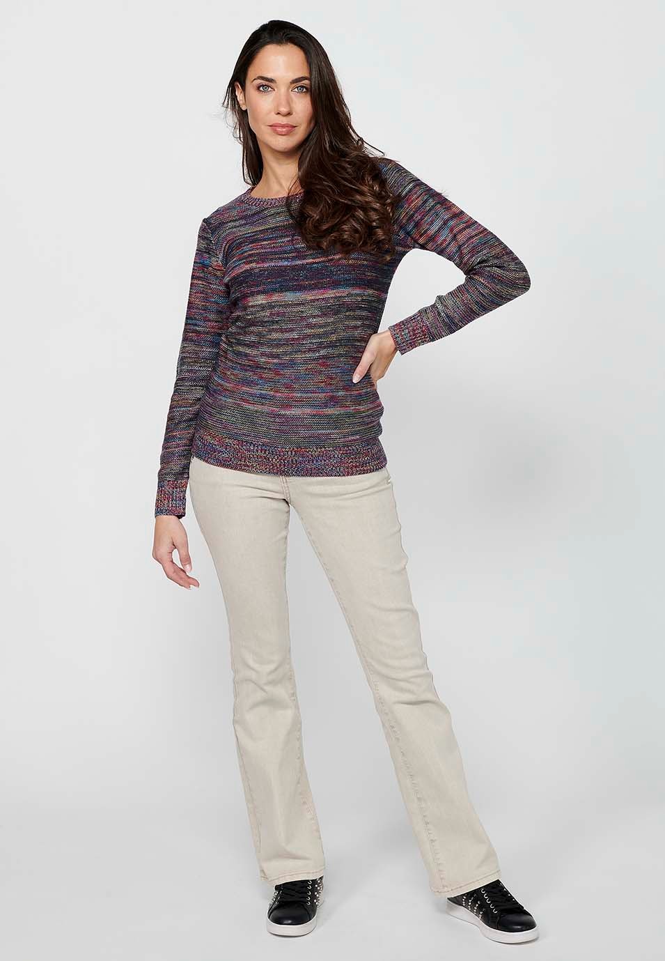 Women's Multicolor Round Neck Long Sleeve Sweater 4