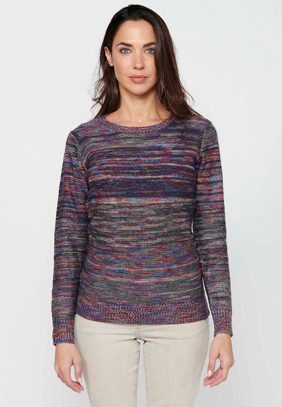 Pull multicolore à manches longues et col rond pour femme 2