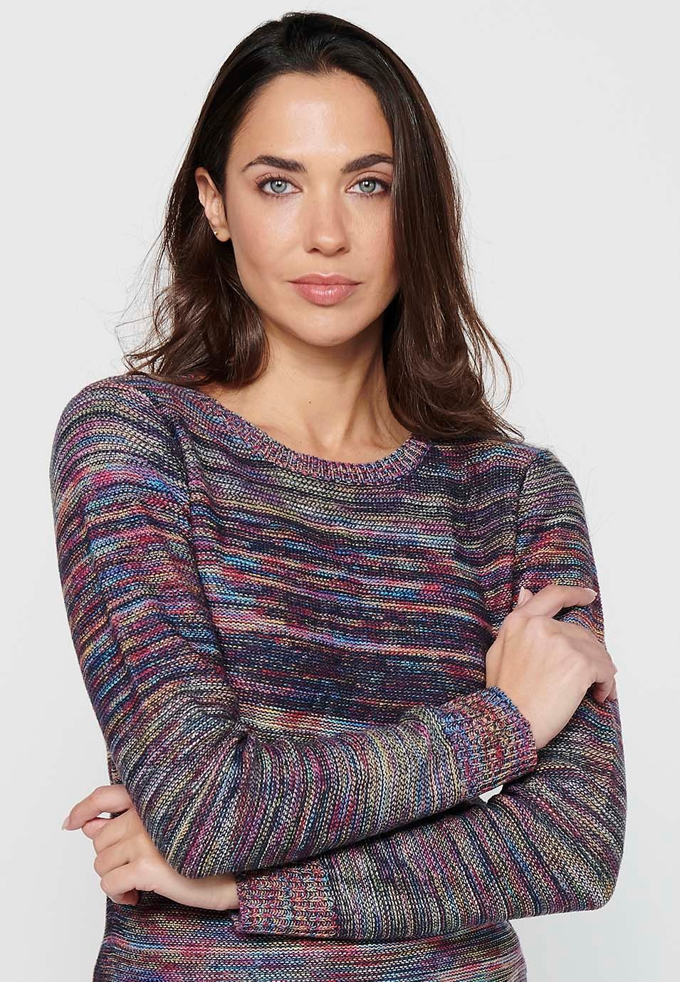 Pull multicolore à manches longues et col rond pour femme 1