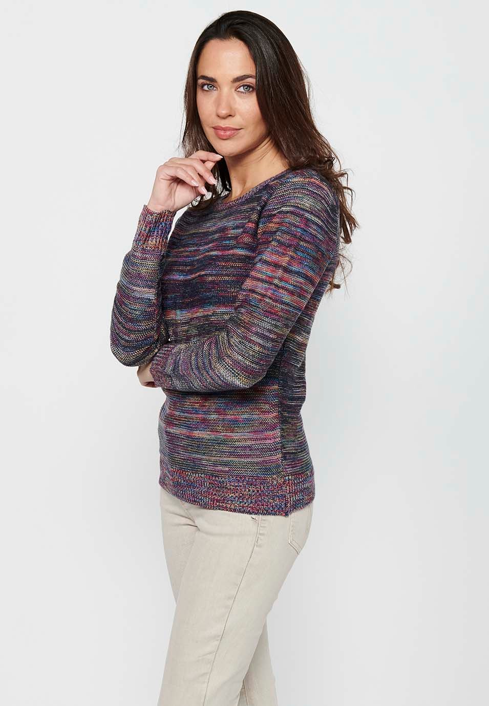 Women's Multicolor Round Neck Long Sleeve Sweater 7