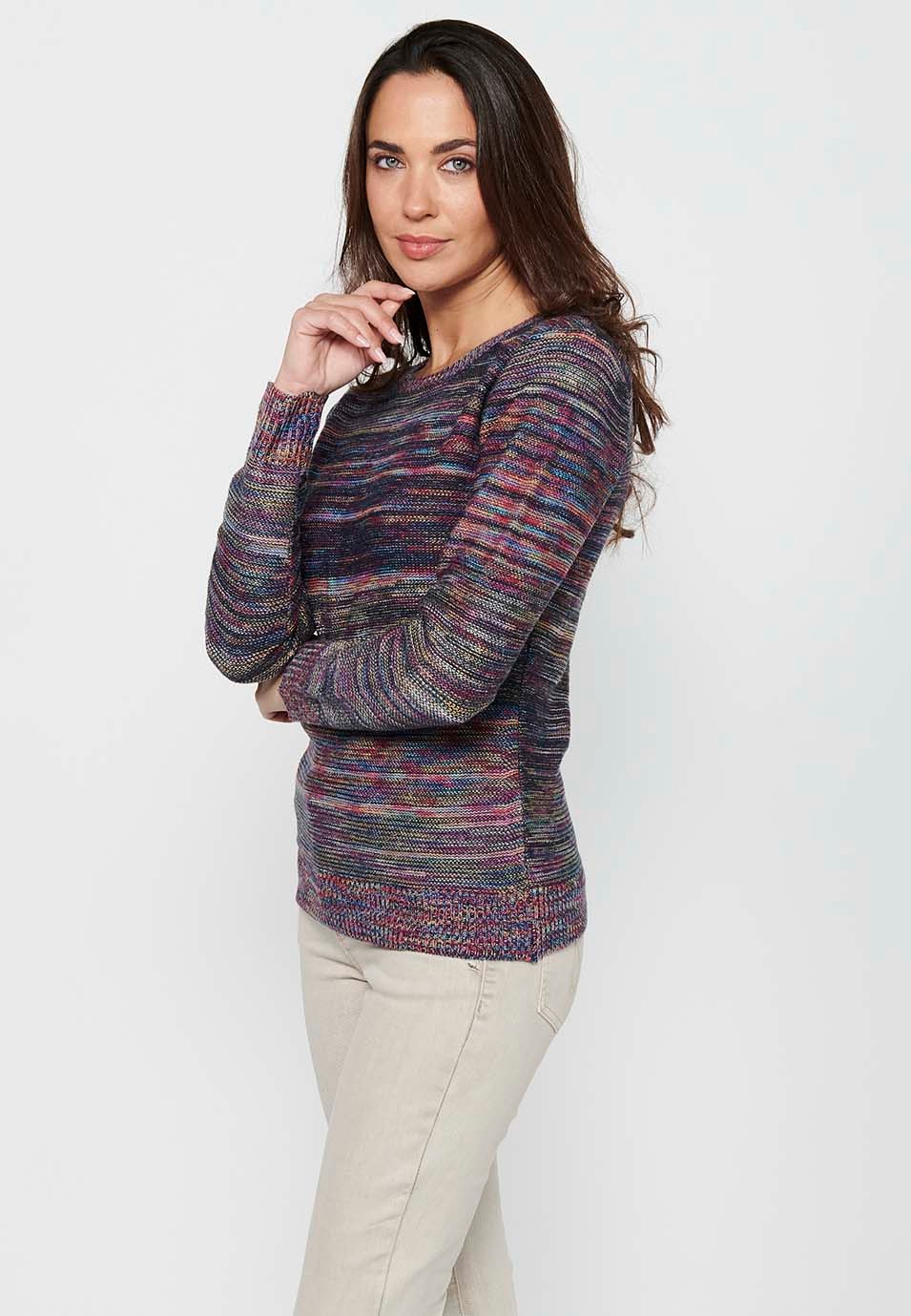 Pull multicolore à manches longues et col rond pour femme 7