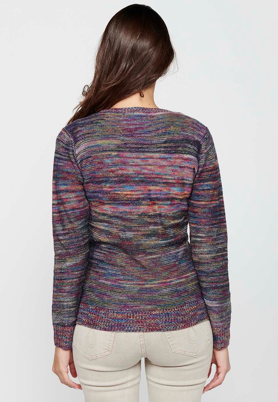 Women's Multicolor Round Neck Long Sleeve Sweater 5