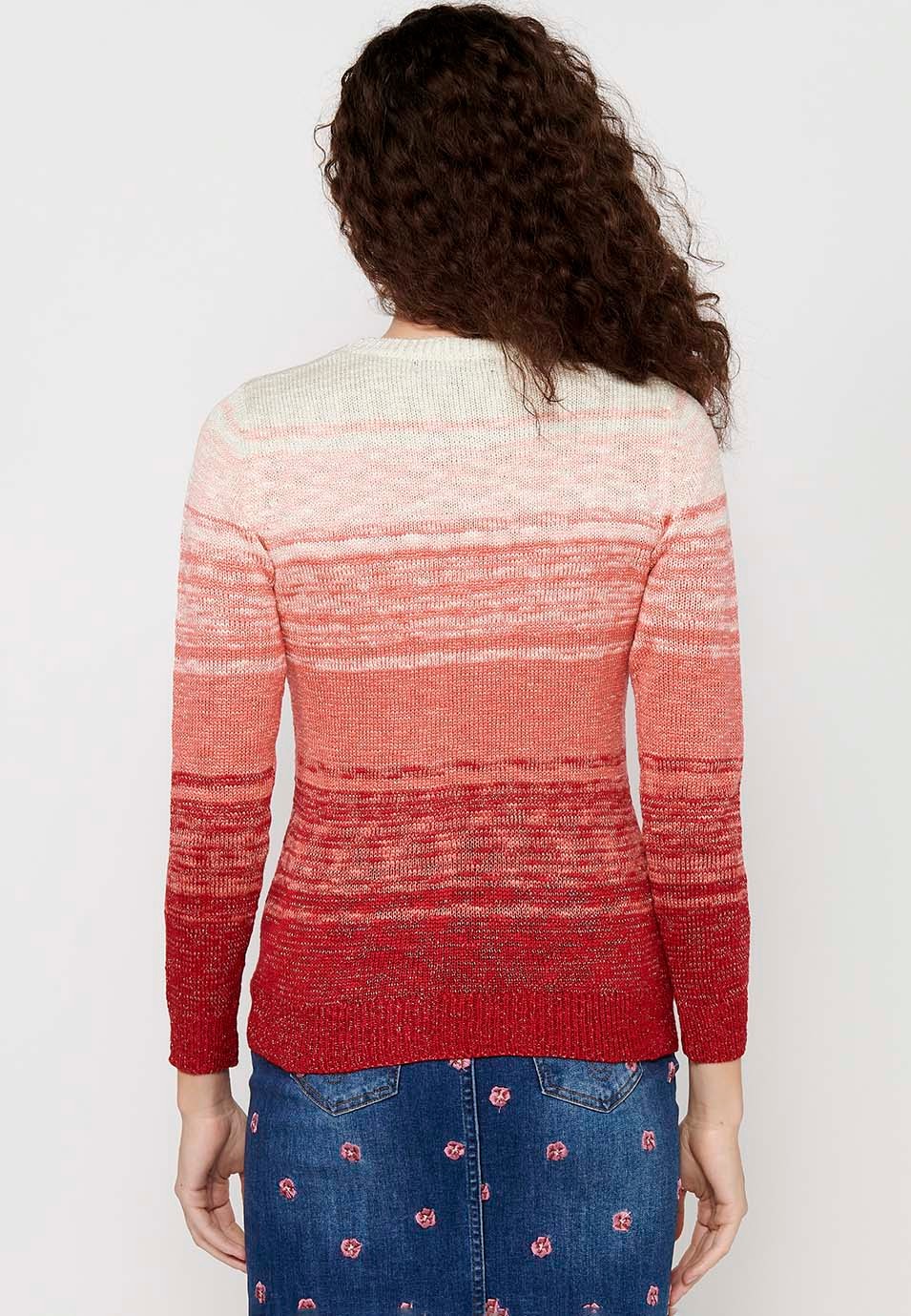 Pull col rond manches longues. Tricot dégradé en deux couleurs de couleur corail pour femme 8